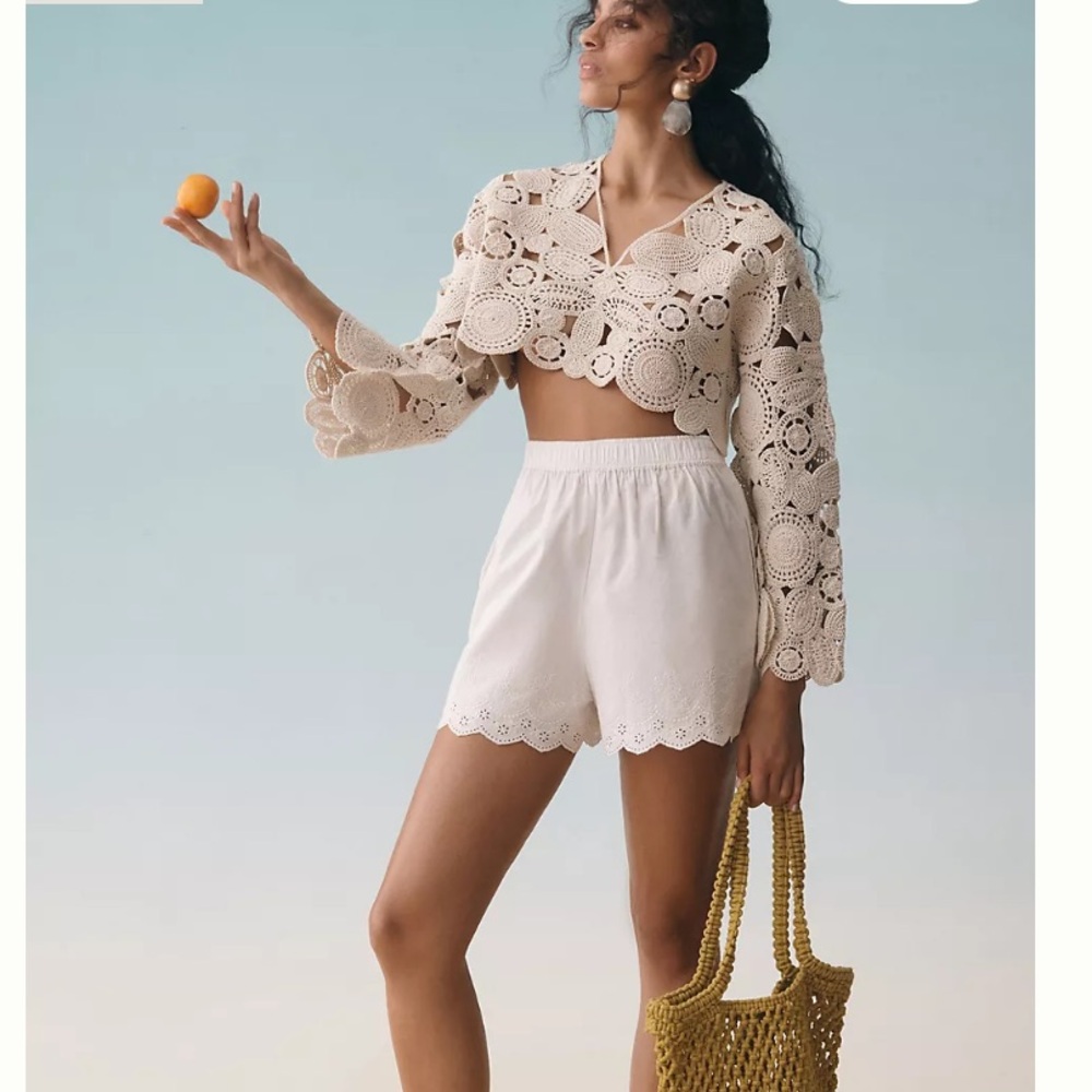 NWT By Anthropologie Pintucked Embroidered Shorts